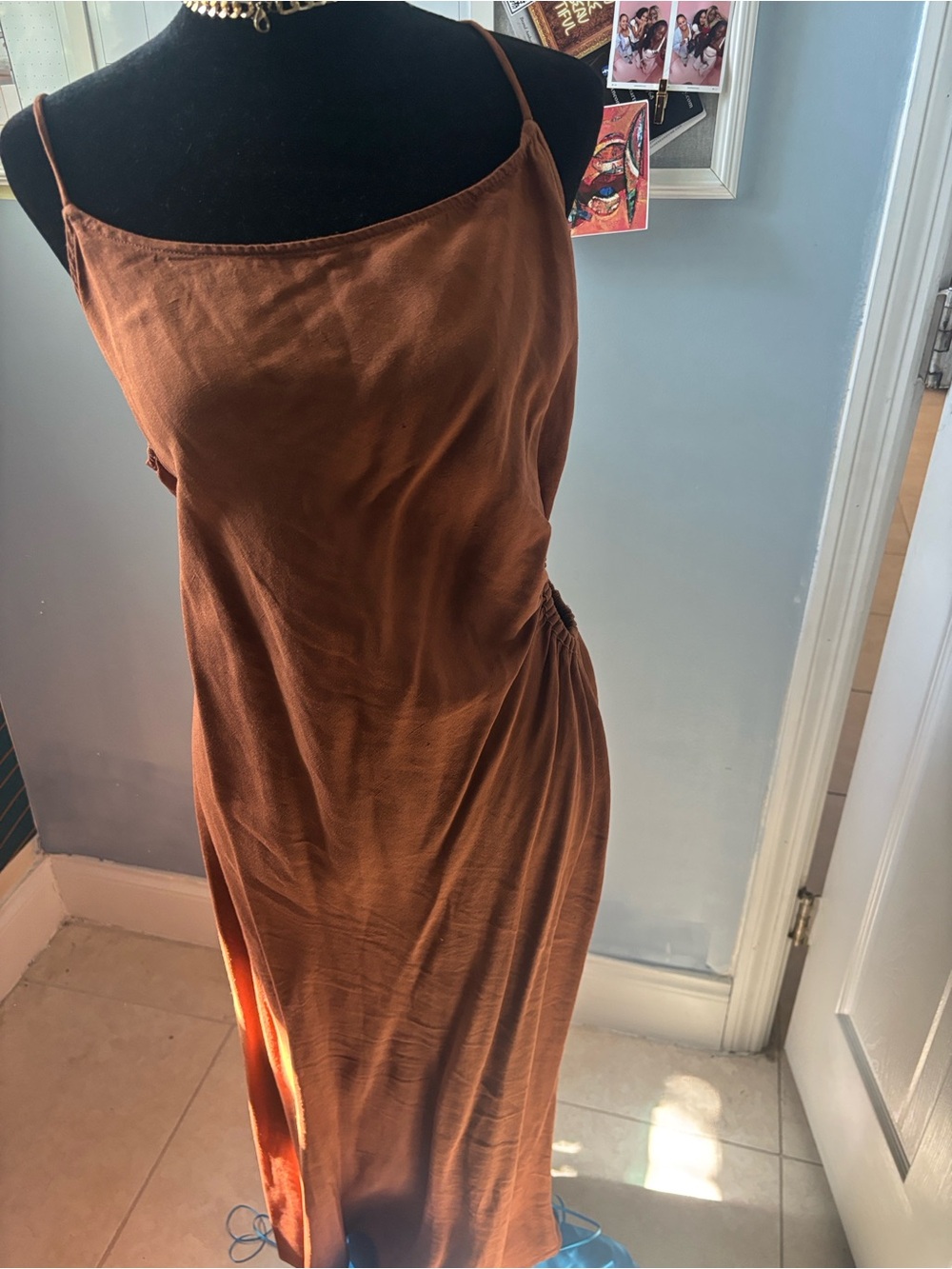 ZARA Rust Brown Slip Dress with Chain Detail